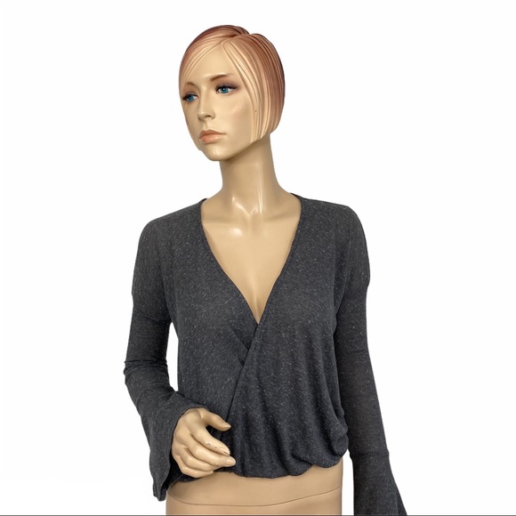 vestique Tops - Vestique Gray Surplice bell sleeve Top Small
